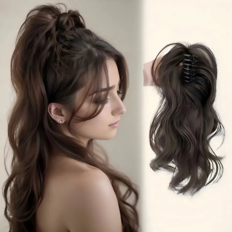 12-Inch Short Wavy Clip-In Ponytail Extension — Heat-Resistant Synthetic Hair with Claw & Grab Clips