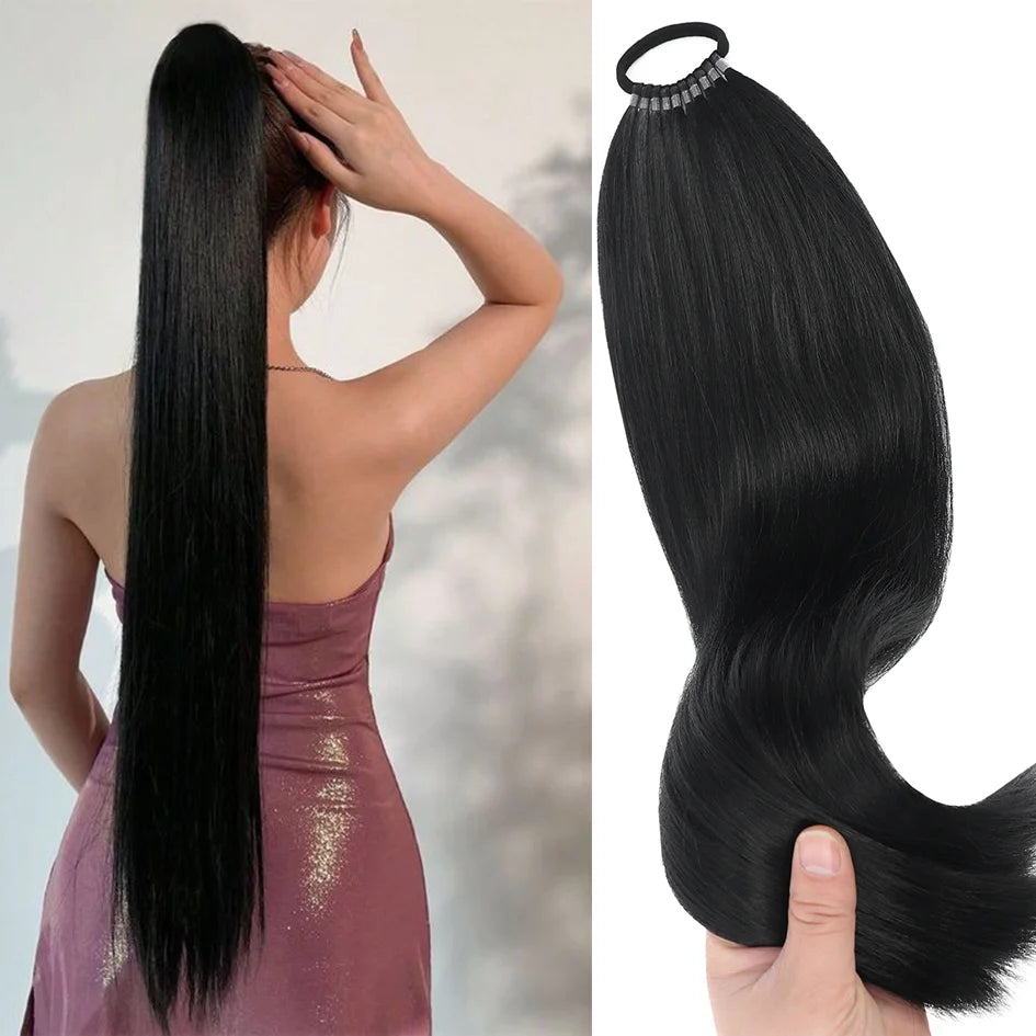 Synthetic Long Straight Ponytail Wig 18-32 Inch (45-81 cm) Headband or Elastic Wrap Hair Extension