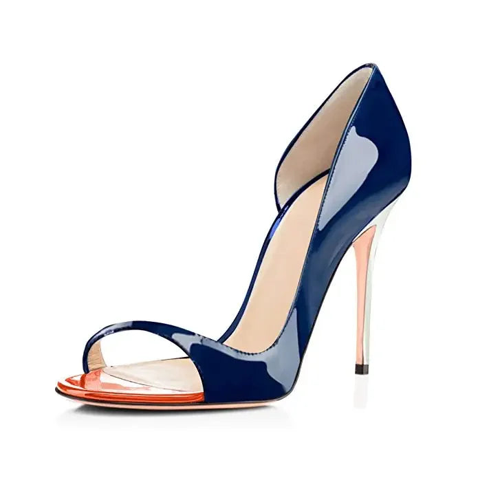 Black Patent Leather Peep-Toe Stiletto Pumps with Red Lining, 12 cm (4.7 in) Heel, Plus Size EU 33-46