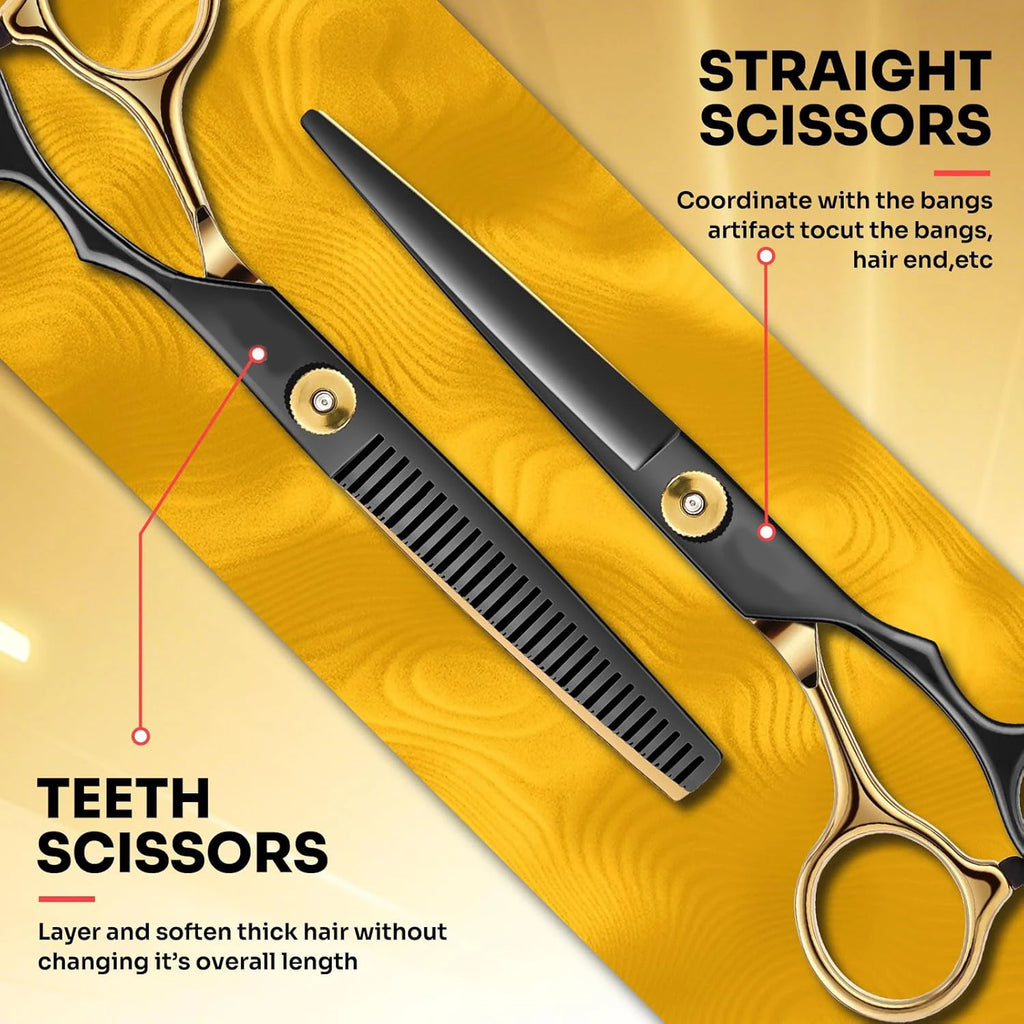 12-Piece Professional Hair Cutting Set - Stainless Steel Barber Scissors, 30-Tooth Thinning Shears & Razor Kit for Home and Salon