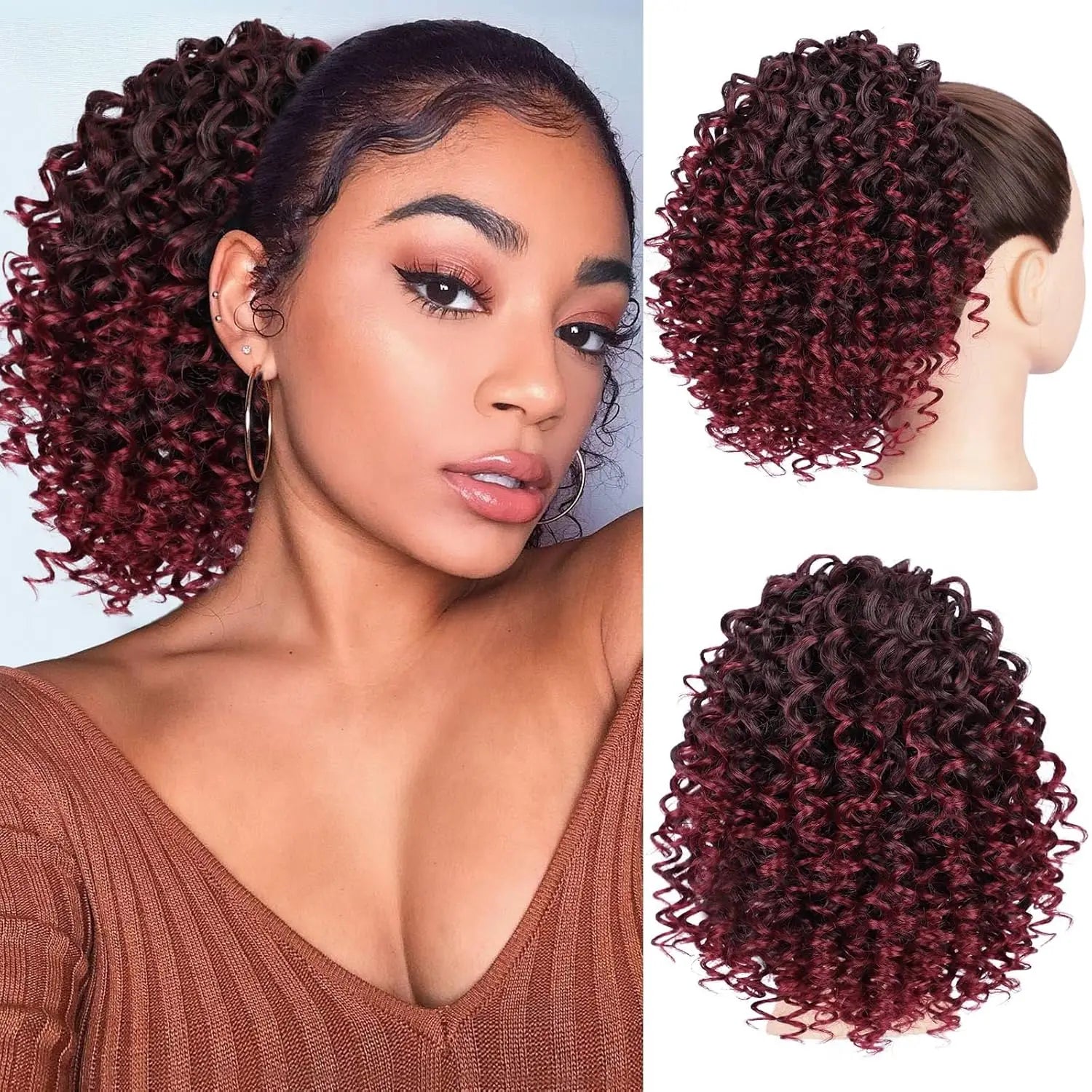 10-Inch (25 cm) Afro Kinky Curly Drawstring Ponytail Extension for Women - High-Heat Fiber