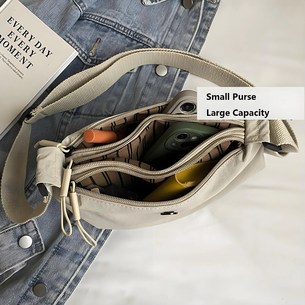 Waterproof Nylon Crossbody Messenger Bag for Women - Compact Korean Style Phone Shoulder Bag with Zipper