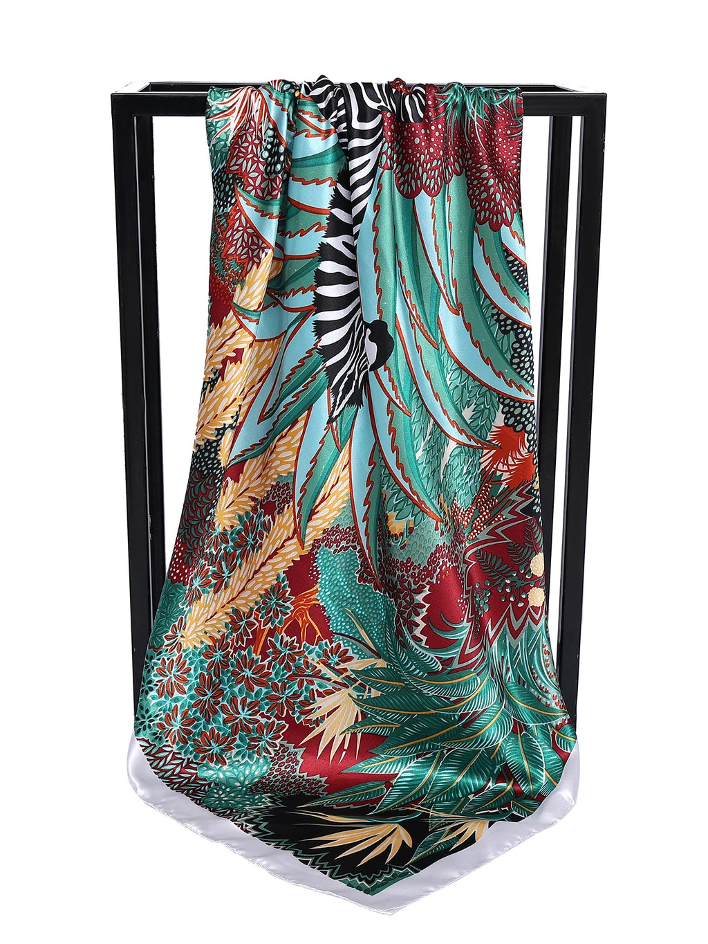 Square Satin Silk-Feel Scarf 35.4×35.4 in (90×90 cm) – Women's Printed Hijab Shawl Bandana Foulard Headscarf