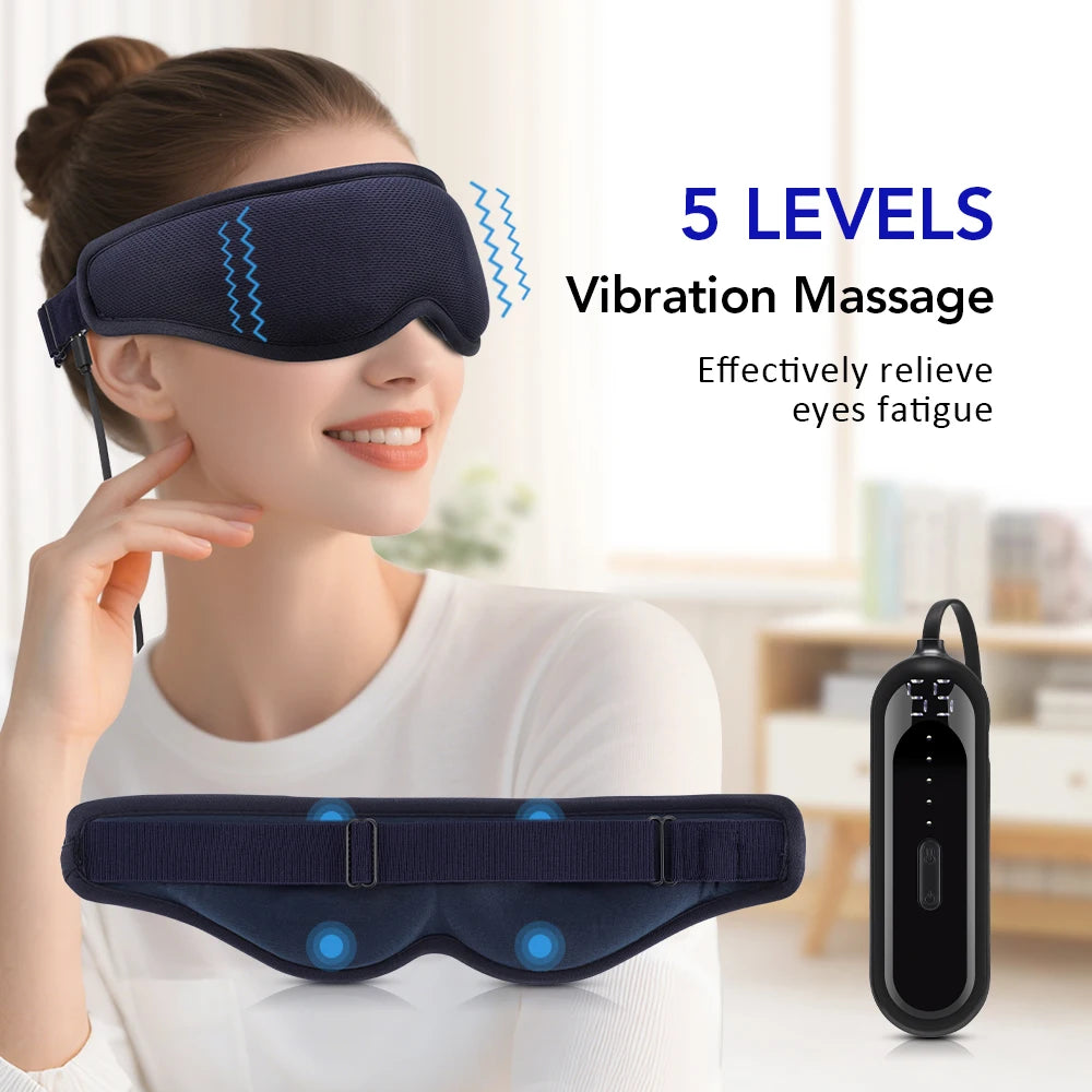 Hailicare 3D Heated Eye Massager – 3-Level Hot Compress, 5-Speed Vibration Sleep Mask with LED Display & 1800mAh Battery