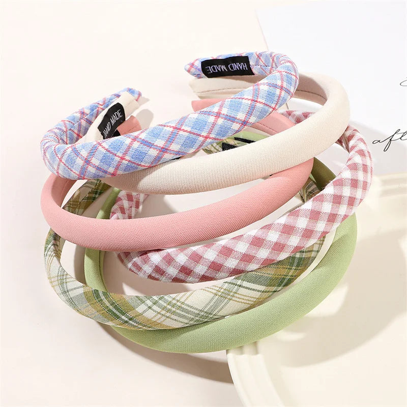 1/2/3-Pack Women's Solid & Plaid Fabric Headbands – Spring Summer Sweet Princess Head Hoops