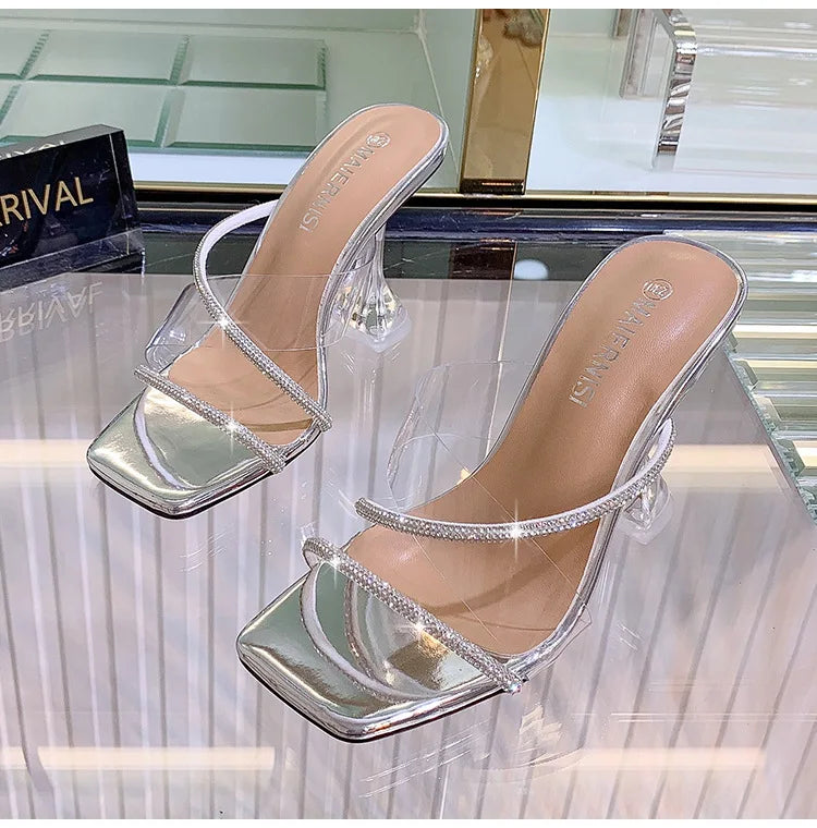 Transparent PVC High Heel Sandals with Crystal Accent – Clear Open Toe, Women Plus Size EU 35–46 (8 cm / 3.15 in Heel)