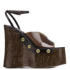 Women's Woodgrain Chunky Sandals – Square Block Heel 14 cm (5.5 in), Waterproof, Rivet & Rhinestone Accents, Metal Buckle
