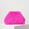 Dopamine Clip Fuzz Clutch Bag for Women - Y2K Fuzzy Kiss-Lock Party & Wedding Purse, Large Capacity