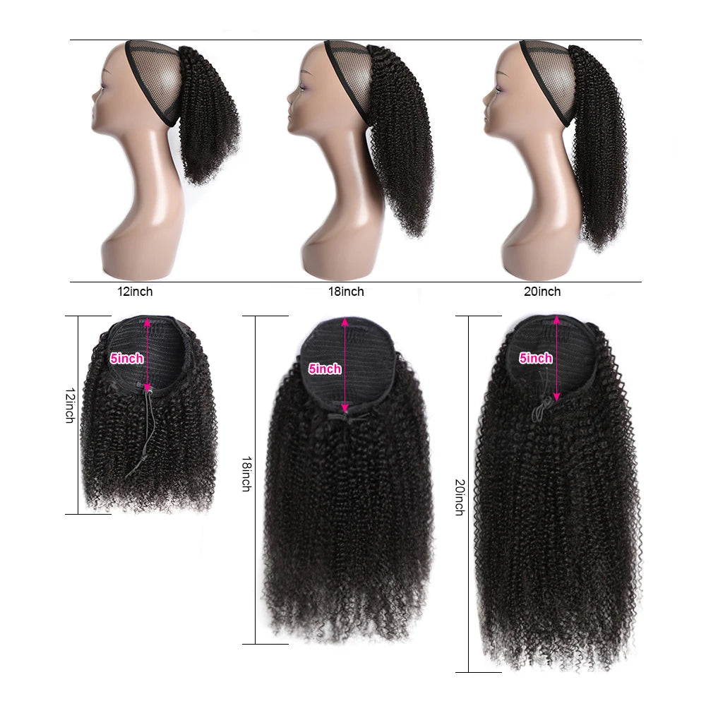 Alibele Afro Kinky Curly Clip-In Drawstring Ponytail Remy Mongolian Human Hair Extensions