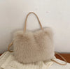 Faux Fur Shoulder Tote with Detachable Strap — Plush Crossbody Handbag for Women