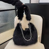 Faux Fur Armpit Shoulder Bag with Chain, Fluffy Underarm Purse for Women Winter Furry Tote Handbag