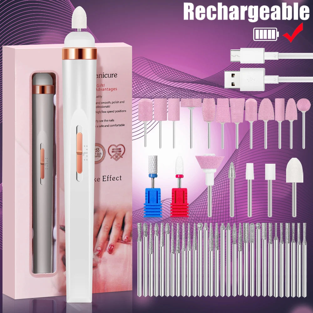 5-in-1 USB Rechargeable Electric Nail Drill Manicure Set - Portable Professional Nail File & Polisher for Gel, Acrylic & Salon Use