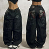 Harajuku Y2K White Wide-Leg Jeans for Women Five-Point Star Embroidery Gothic Mid-Waist Casual Trousers