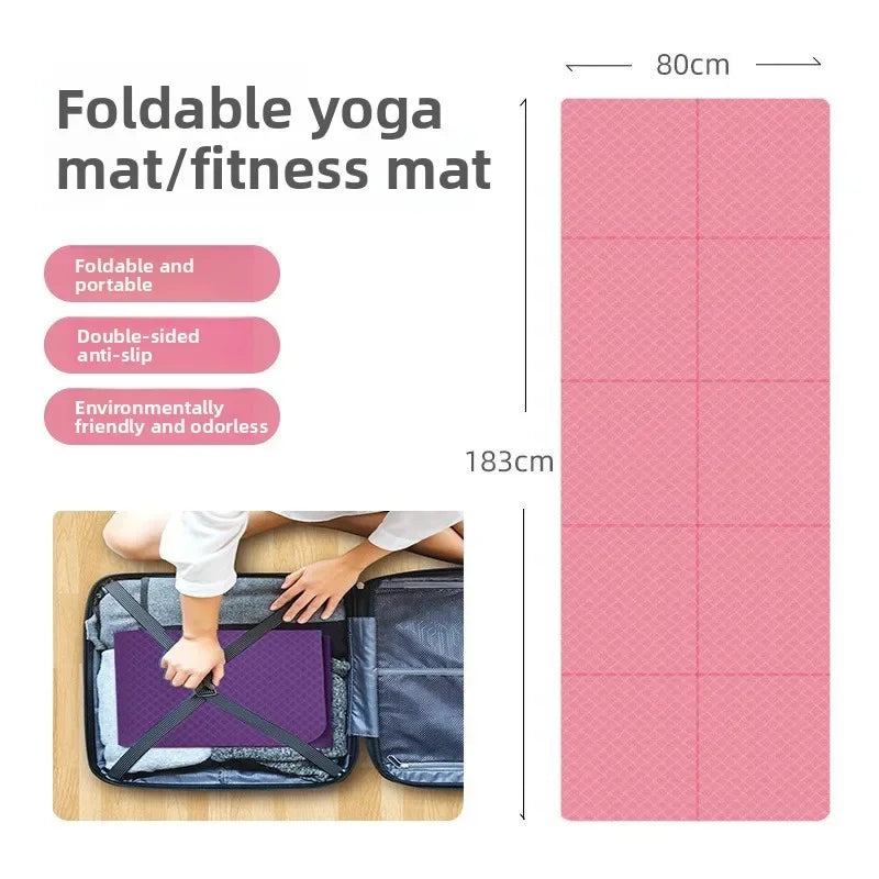 Foldable Yoga Mat Eco Friendly Tpe Folding Travel Fitness Exercise Double Sided Non-Slip For Pilates & Floor Workouts