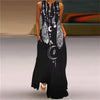 Women's V-Neck Maxi Dress with Pockets — Vintage Floral Print Sleeveless Flowy Beach Sundress