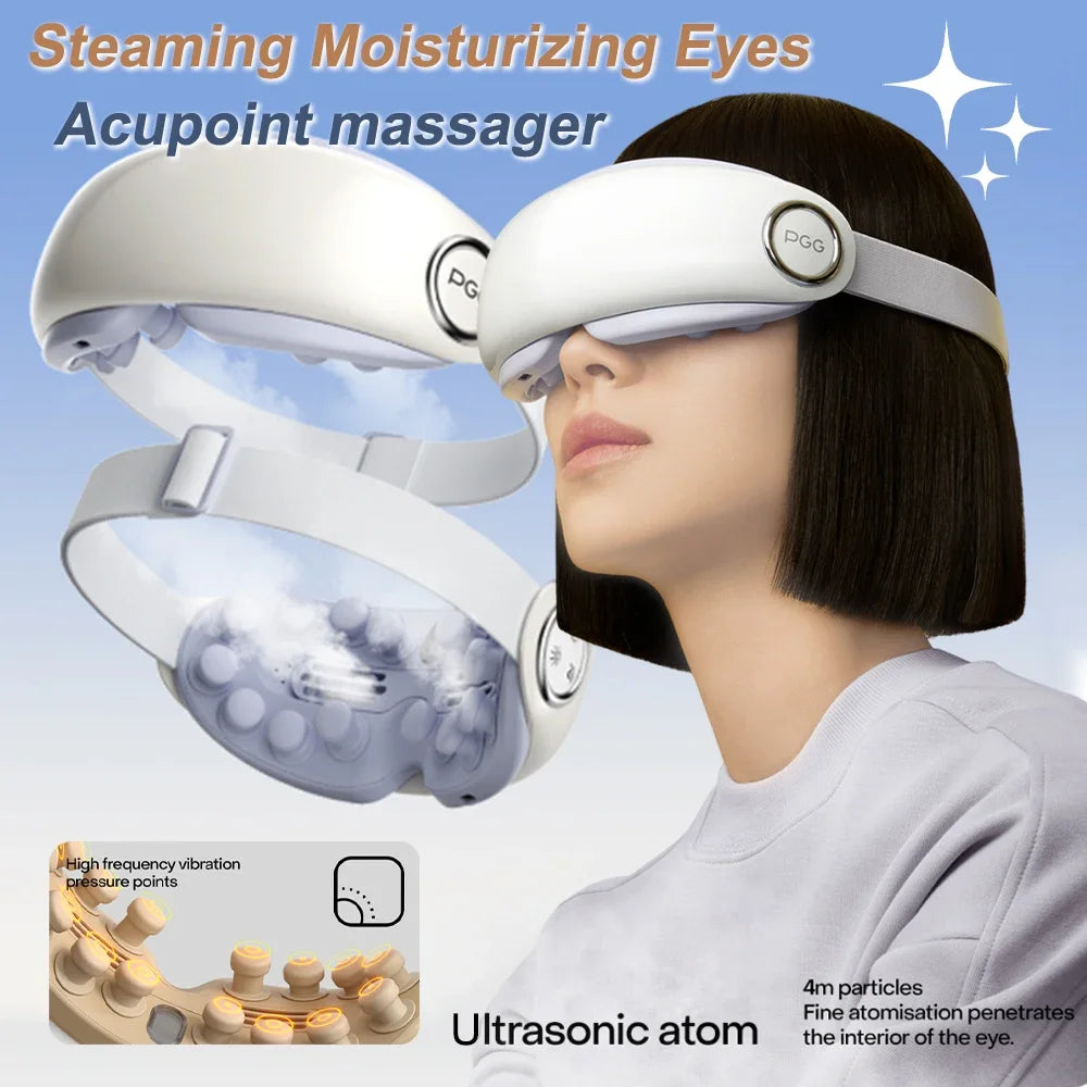 Nano Steam Heated Eye Massager Spa Glasses — Acupressure Kneading & Atomizing Therapy for Tired, Dry Eyes