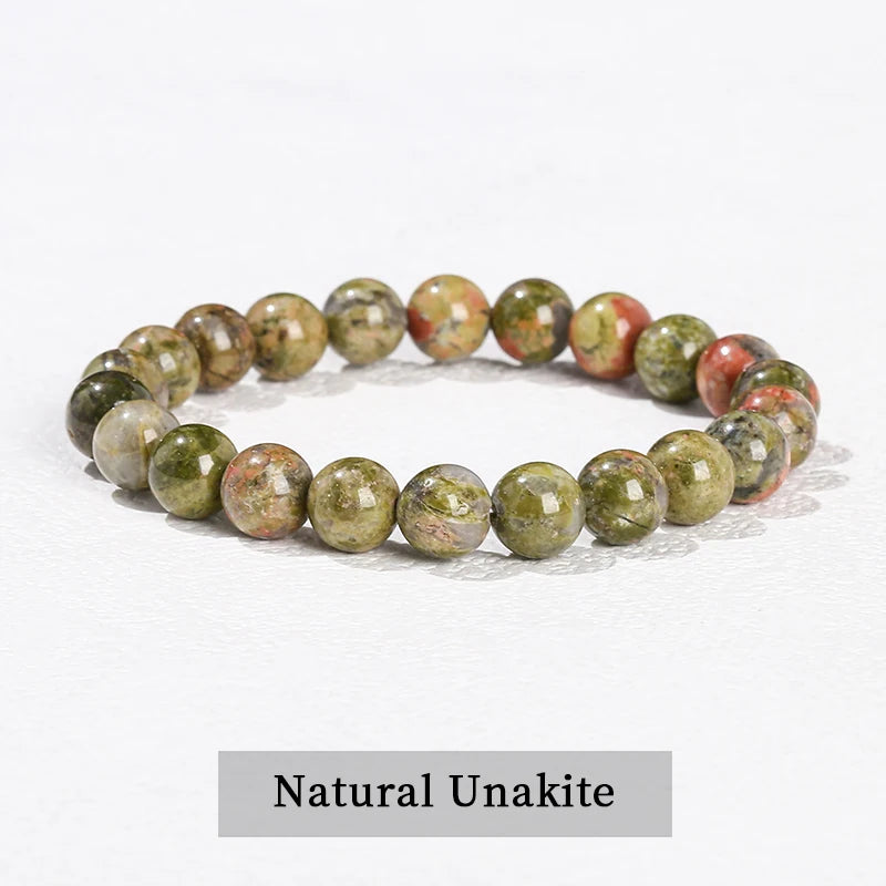 Natural Stone Beaded Bracelet 6/8/10mm — Obsidian Fluorite Quartz Jasper Stretch Yoga Bracelet for Women & Men