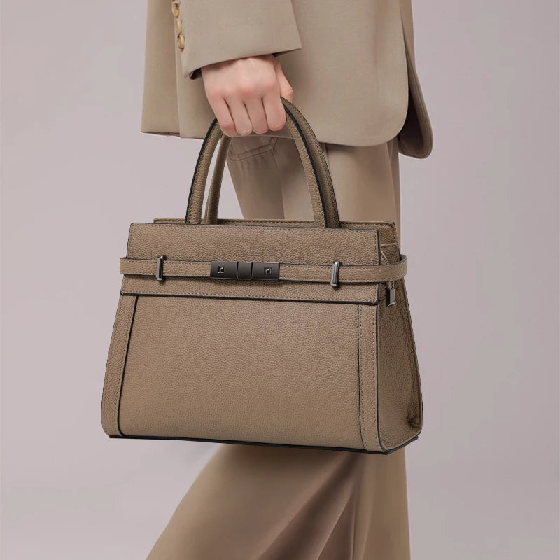 Genuine Leather Cowhide Tote Bag - Women's Hand & Shoulder Work Bag