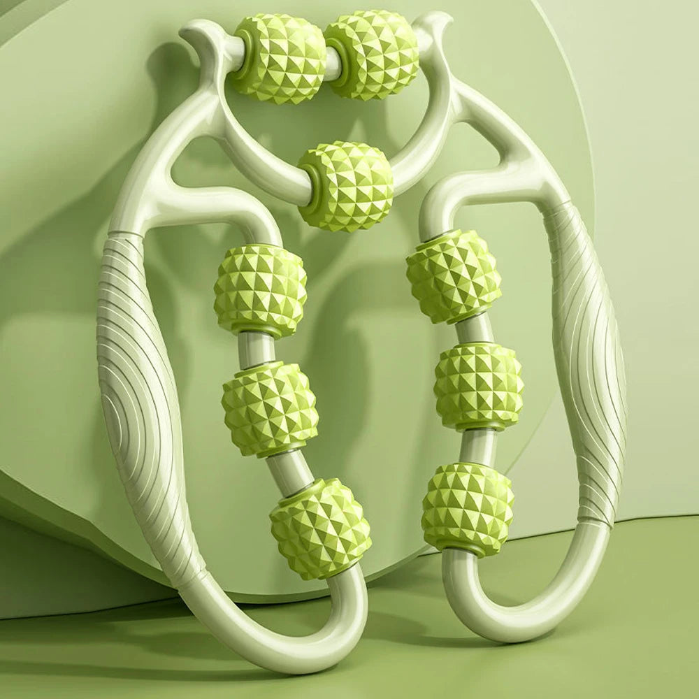 9-Wheel Handheld Deep Tissue Muscle Roller Stick — Myofascial & Trigger Point Massager for Neck, Thighs, Calves & Legs