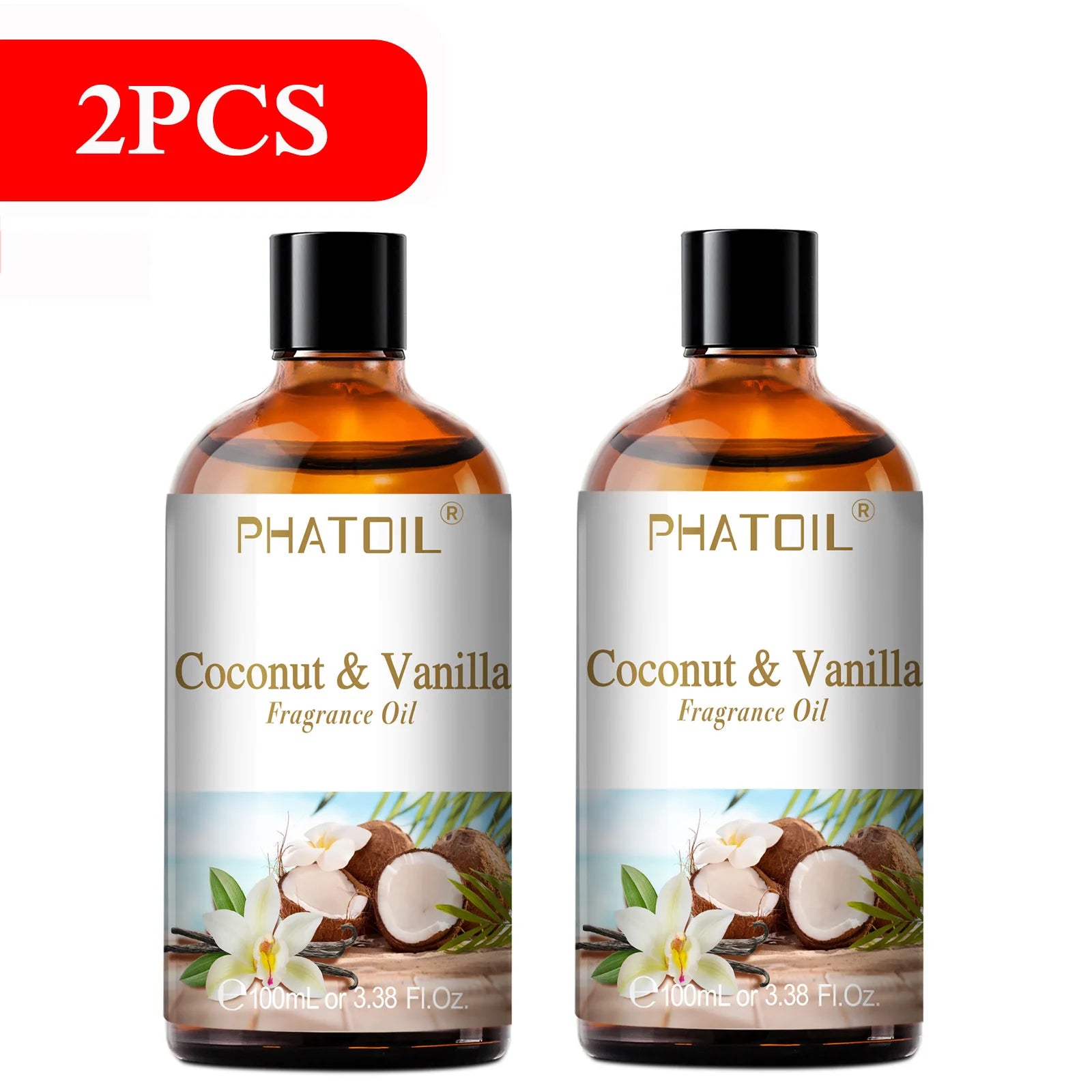 PHATOIL 100ml Aromatherapy Fragrance Oil — Coconut & Vanilla, Strawberry, Cherry, Lemon — 1/2/3-Pack for Diffuser, Candle Making & DIY