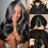 V-Part 100% Brazilian Body Wave Human Hair Wig Glueless Lace Front 36 in (91 cm) 250% Density Natural Black