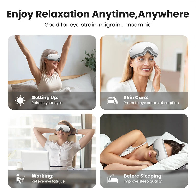 Heated Bluetooth Eye Massager – Foldable Wireless Eye Mask for Migraine Relief, Dry Eyes & Sleep Aid