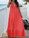 Plus Size European and American  women's cross-border summer new V-neck solid color suspender dress