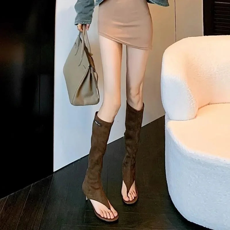 Women's Suede High-Heel Sandals with Side Zipper - Thin Heel 5-8 cm (2-3.1 in) Anti-Slip Gladiator Ankle Sandals