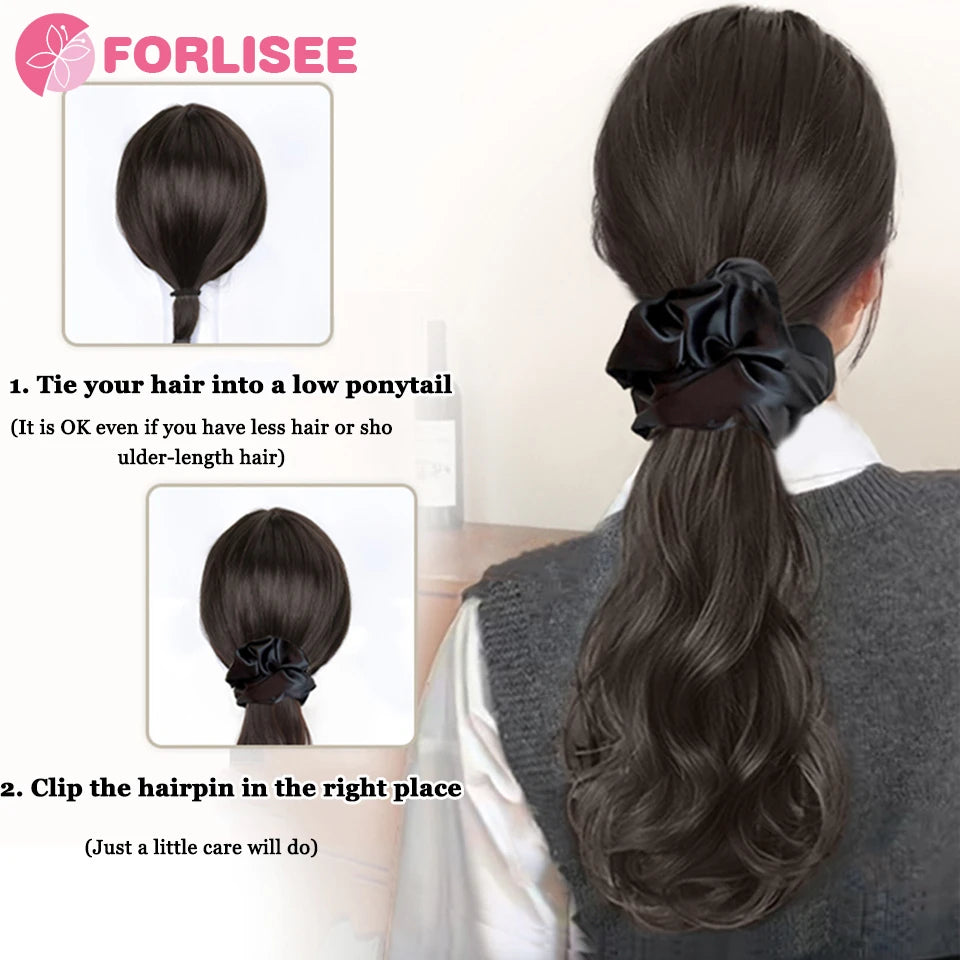 Black Clip-In Curly Ponytail Claw Clip - Synthetic Wavy Layered Low Ponytail Hairpiece