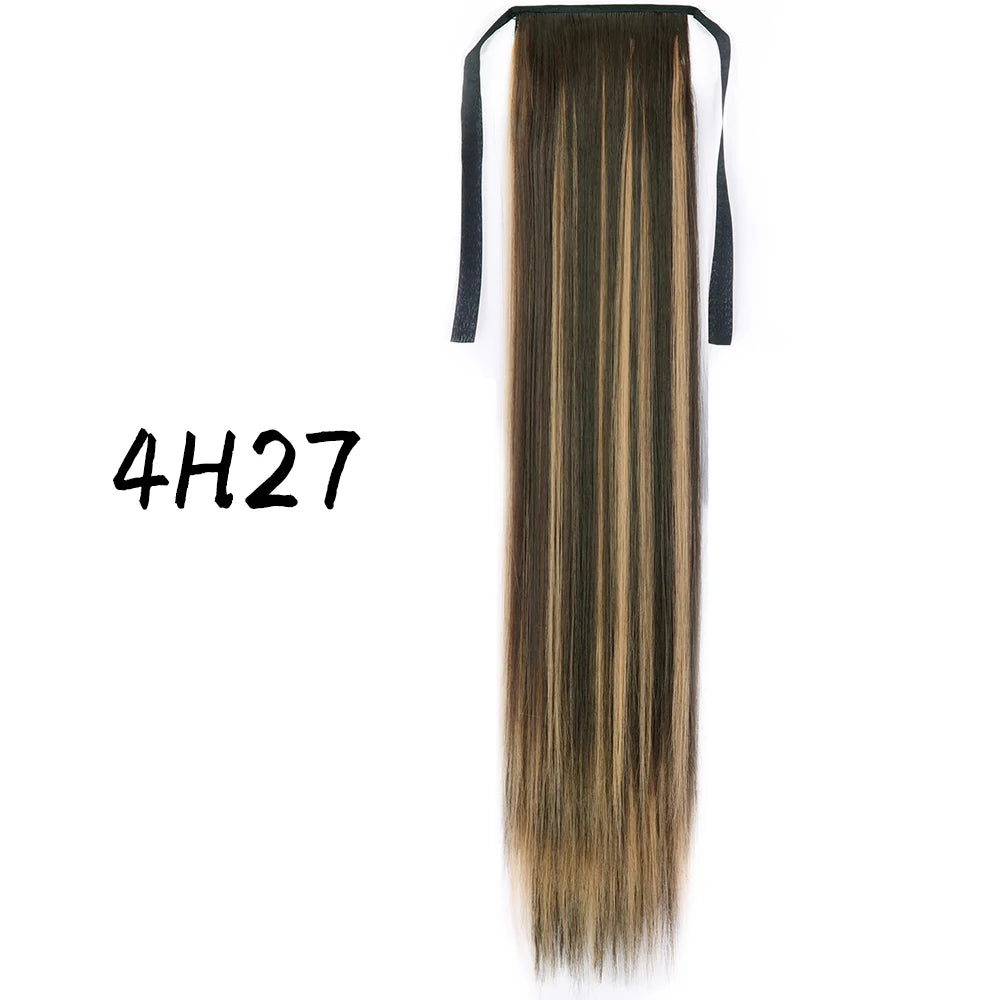 Wrap-Around Clip-In Ponytail Hair Extension 22-34 in (56-86 cm) Long Straight Heat-Resistant Synthetic Blonde Brown