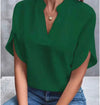 Women's Summer V-Neck Chiffon Blouse - Short Sleeve Loose Casual Office Top, White