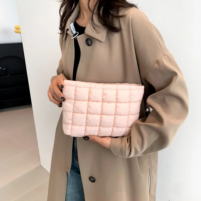 Quilted Cotton Cosmetic Bag — Square Makeup & Travel Toiletry Organizer (10.2×9.8×6.3 in / 26×25×16 cm)