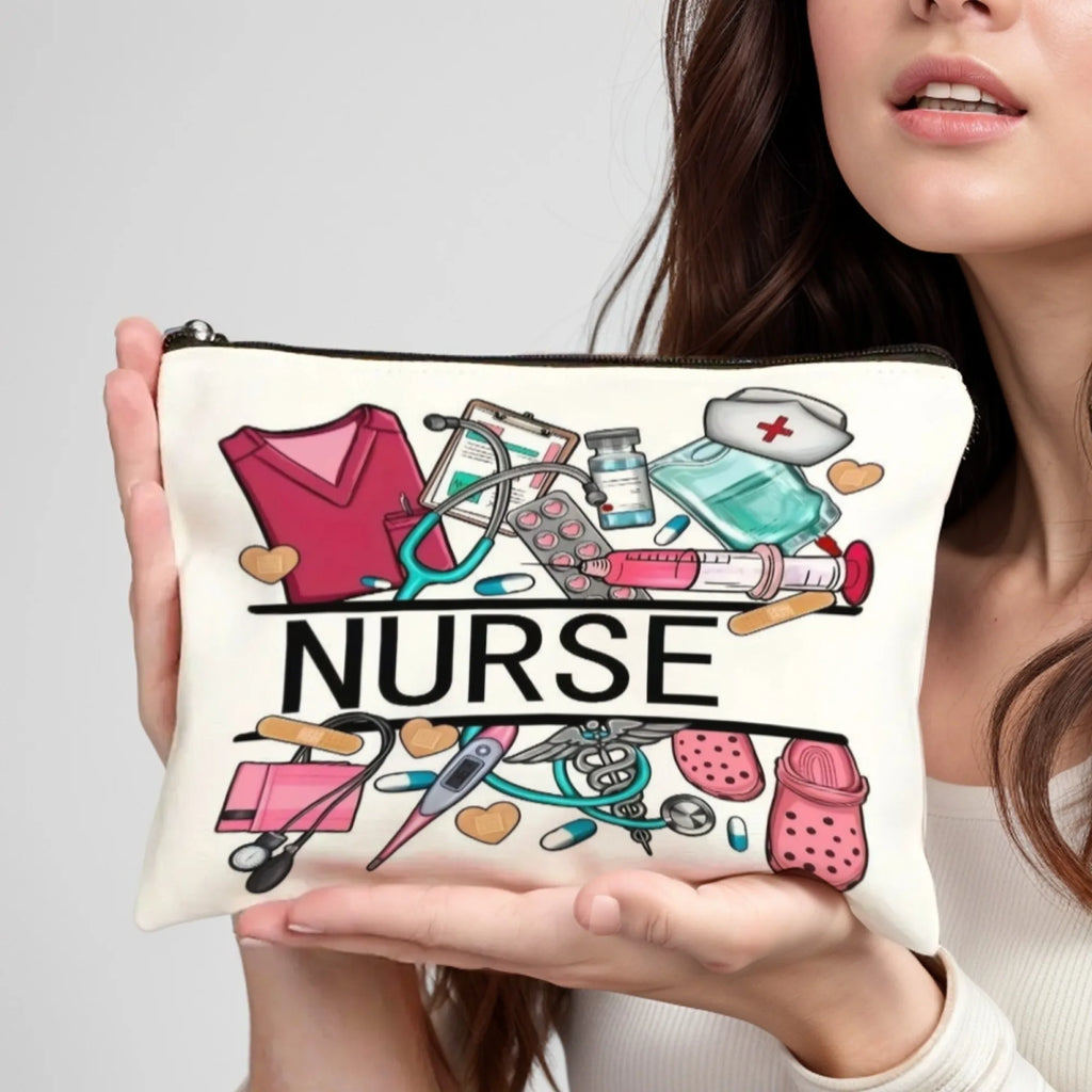 Medical Nurse Graffiti Makeup Bag – Women's Lightweight Polyester Zipper Cosmetic Pouch for Travel & Graduation Gifts