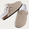 Fur Lined Suede Clogs Fuzzy Cork Footbed Slip-On Mules Antiskid Winter Slippers for Women