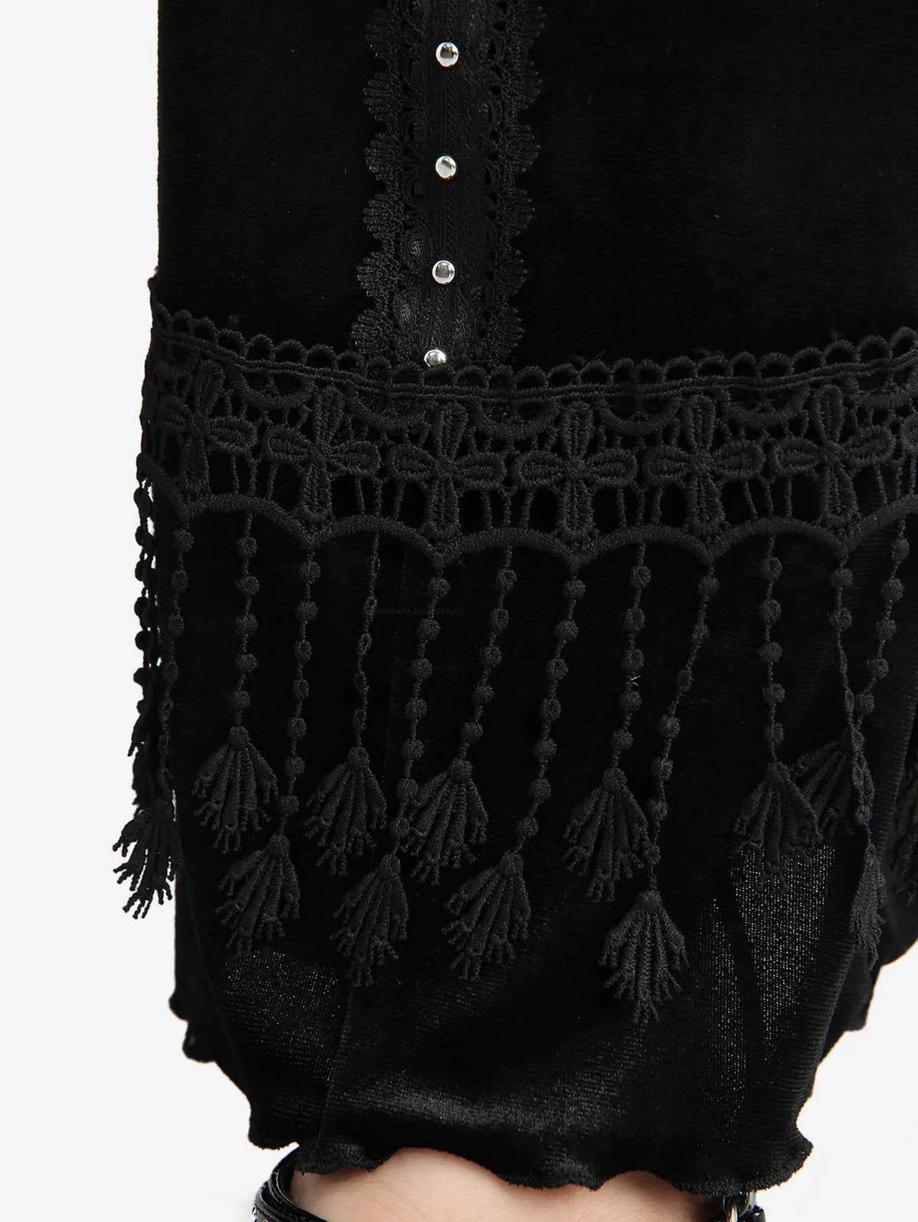 ROSE GAL Plus Size Gothic Mesh Rose Lace Applique Flare Pants — High-Waist Velvet Tassel Patchwork