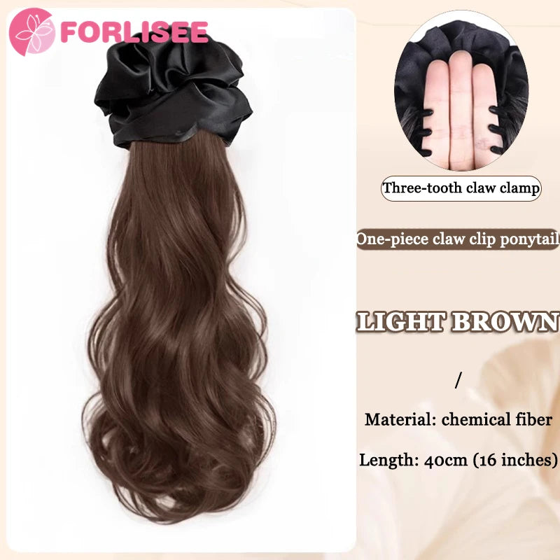 Black Clip-In Curly Ponytail Claw Clip - Synthetic Wavy Layered Low Ponytail Hairpiece