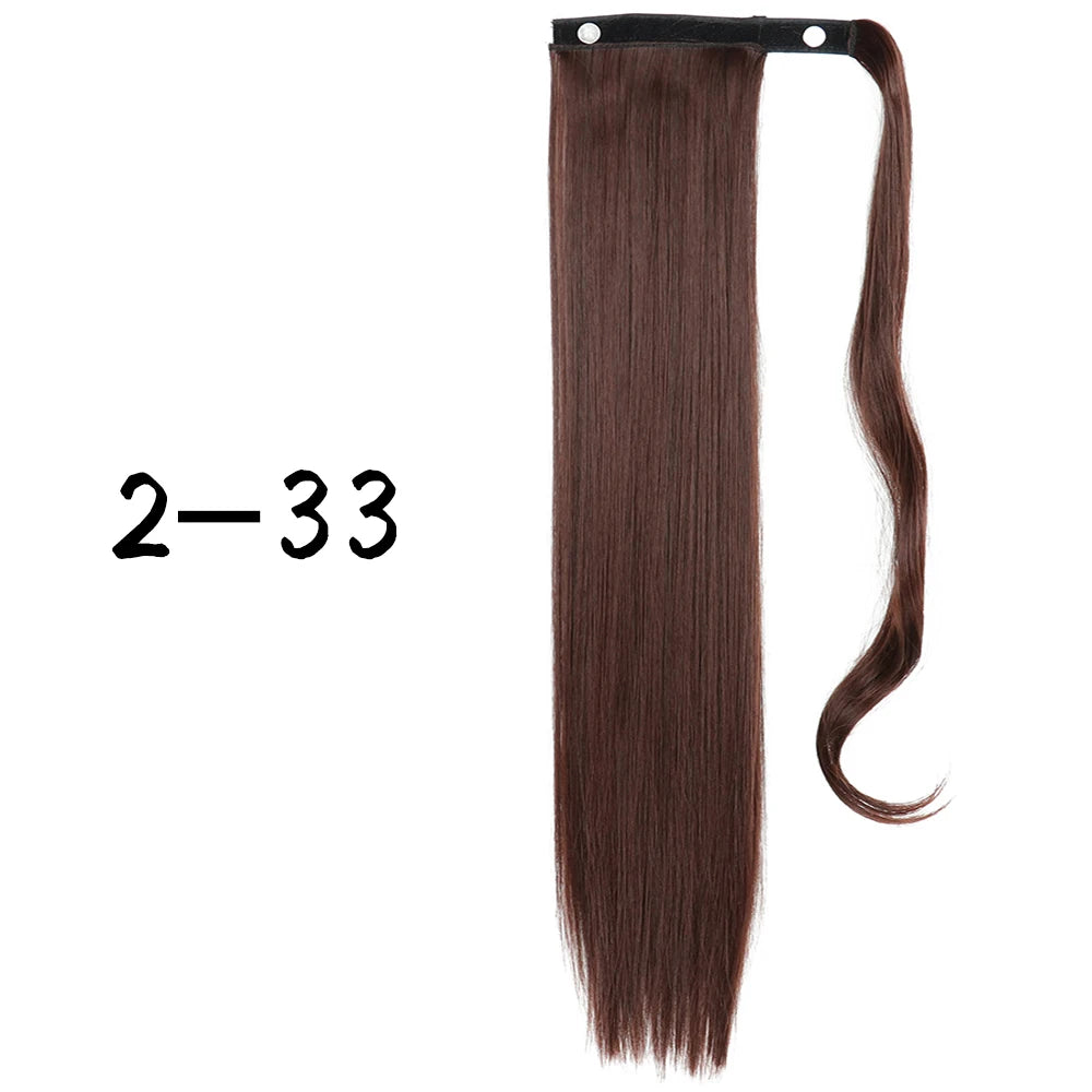 Wrap-Around Clip-In Ponytail Hair Extension 22-34 in (56-86 cm) Long Straight Heat-Resistant Synthetic Blonde Brown