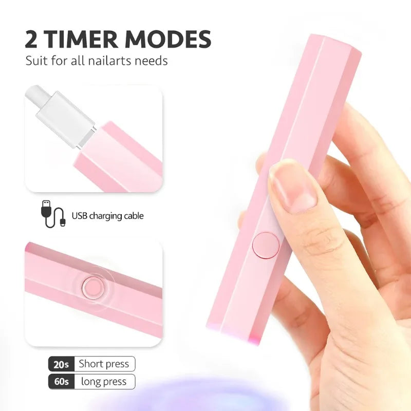 Portable Handheld Mini UV LED Nail Lamp – USB Type-C Rechargeable 3W Gel Polish Dryer for Quick Cure