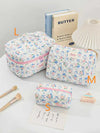Quilted Cotton Makeup Bag – Zipper Cosmetic Organizer Box-Shaped Toiletry Case for Women & Girls