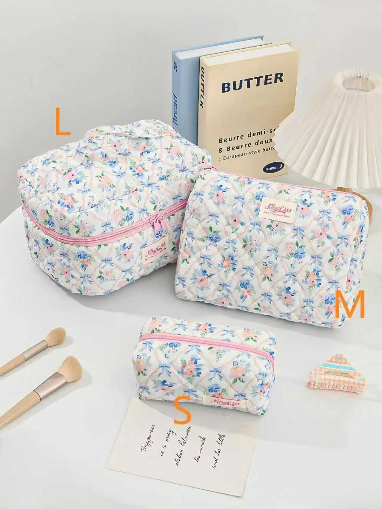 Quilted Cotton Makeup Bag – Zipper Cosmetic Organizer Box-Shaped Toiletry Case for Women & Girls