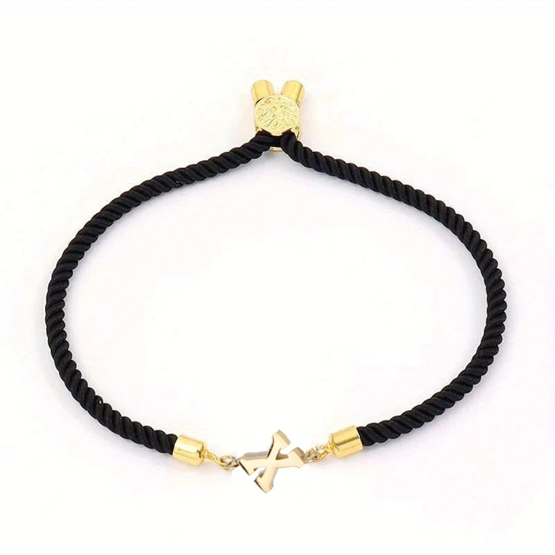 Black Letter Bead Rope Bracelet for Women – Simple Classic Hand-Knot Rope Jewelry with Stainless Steel Accent