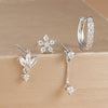4-Piece 8mm Gold-Tone Stainless Steel Huggie Hoop Earrings Set with Cubic Zirconia Flower Studs