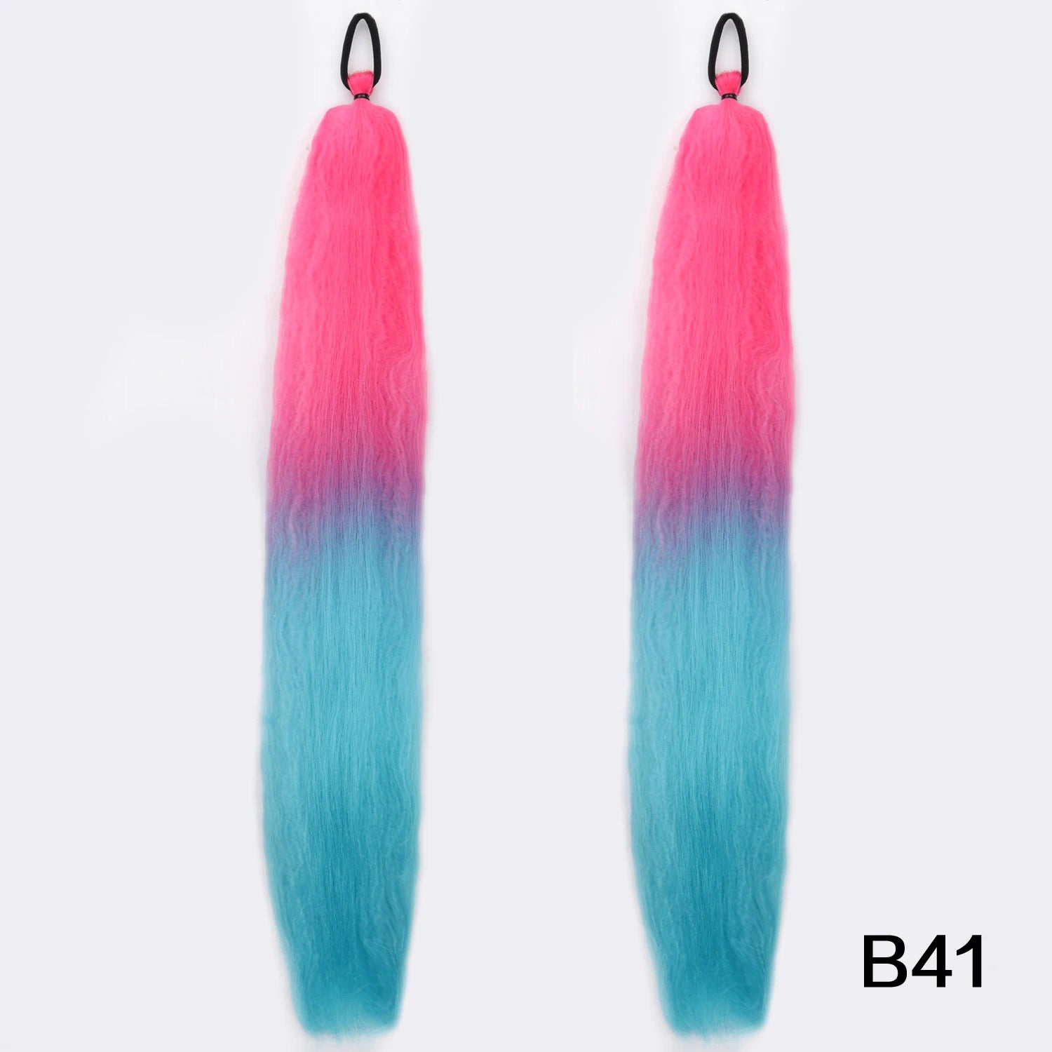 Braided Synthetic Ponytail Extension with Elastic Band – Long Kinky Straight High-Temp Hairpiece for Women & Girls (Pink Purple Blue)