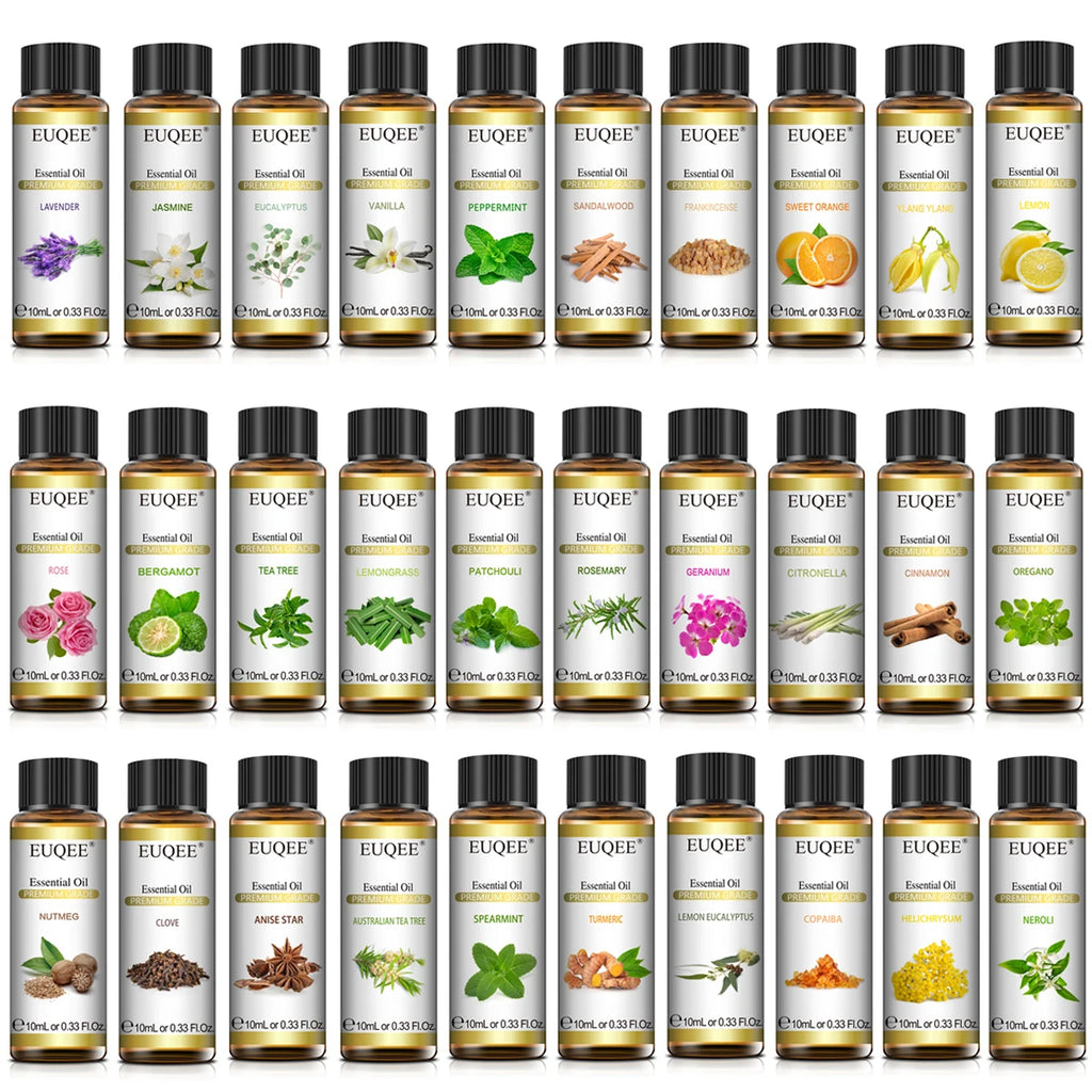 EUQEE 10ml Pure Essential Oil - Lavender, Jasmine, Eucalyptus, Vanilla, Sandalwood, Sweet Orange, Lemon, Oregano, Neroli