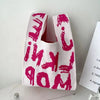 Handmade Knitted Knot Wrist Bag - Striped Mini Tote for Women, Large-Capacity Phone Bucket, Autumn Winter Casual