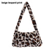 Women's Faux Fur Plush Underarm Shoulder Bag - Cow & Leopard Print Mini Purse