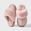 Women's Leopard Fur Collar Fluffy Indoor Slippers – Warm Cozy Flat House Shoes