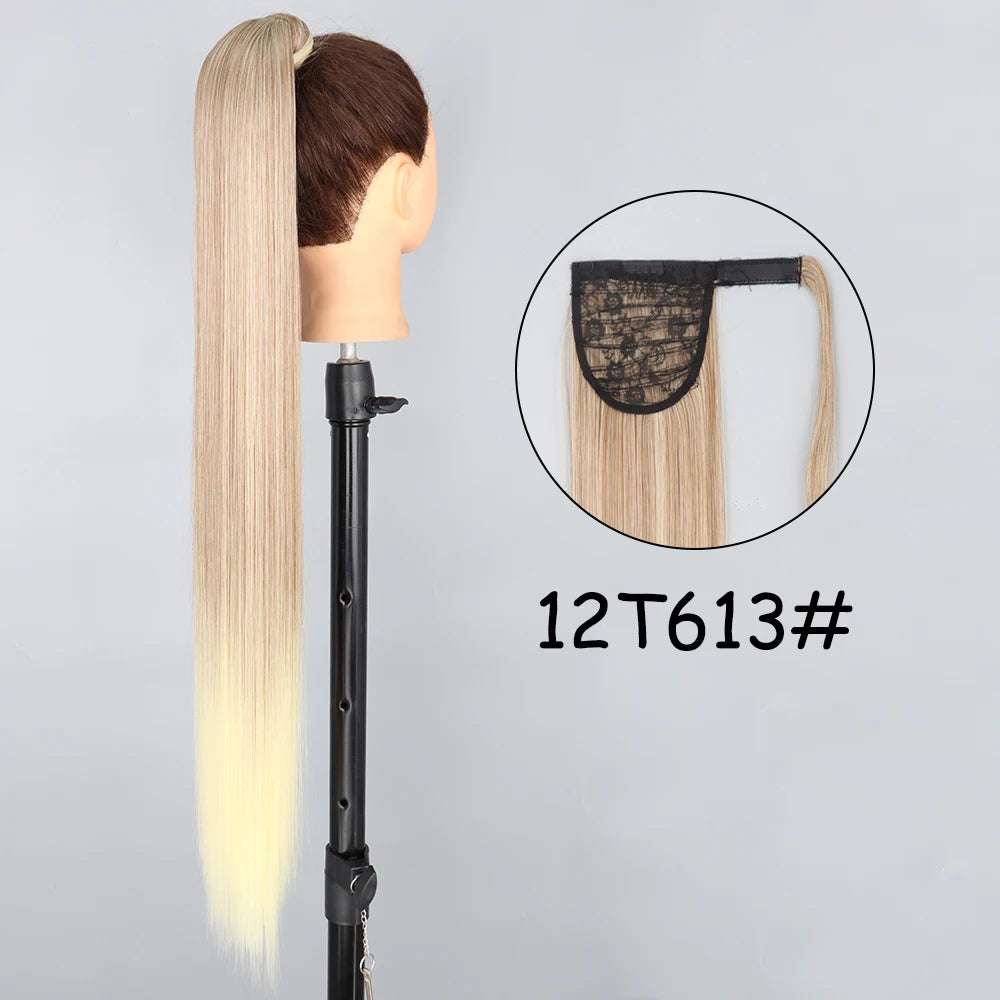 34-Inch (86 cm) Clip-In Synthetic Ponytail Hair Extension — Blonde Wrap-Around Long Straight Hairpiece