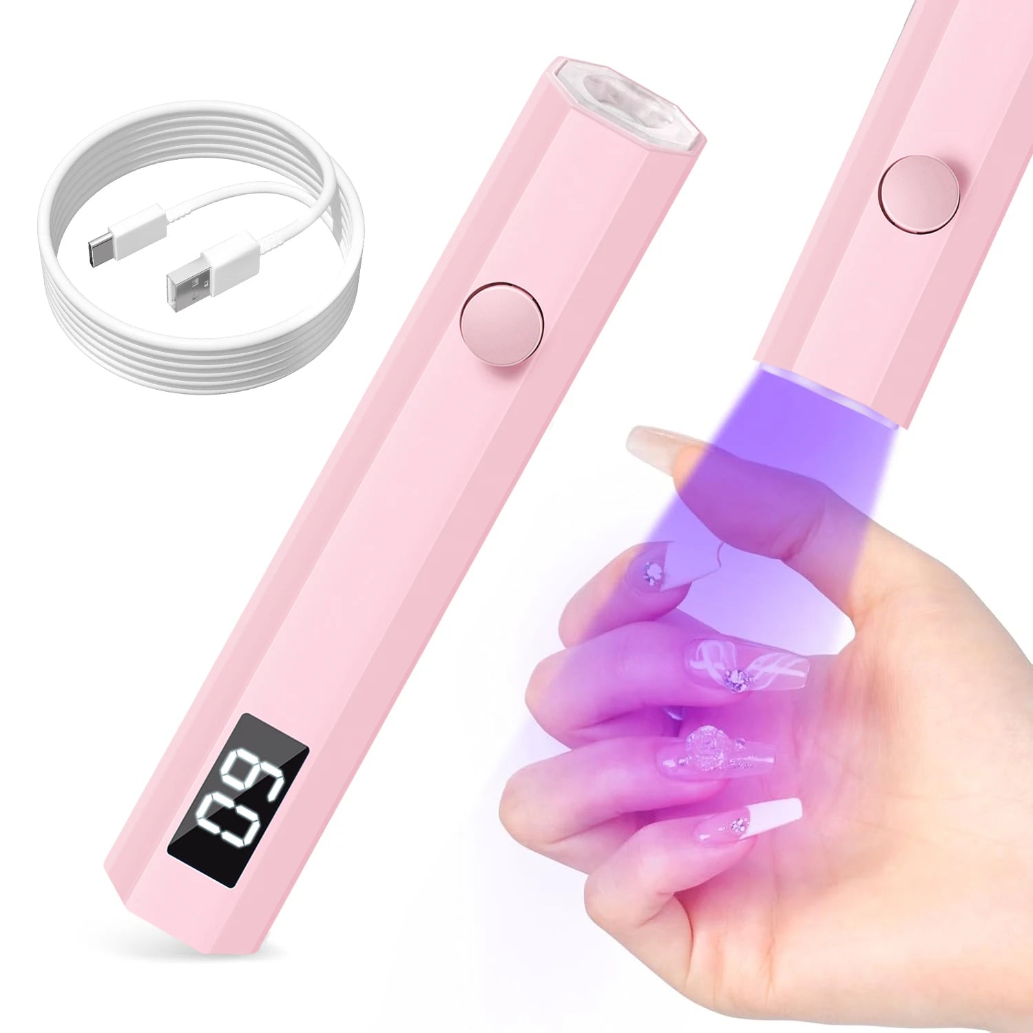Mini Rechargeable USB-C UV LED Nail Lamp for Gel Polish — Portable Gel Nail Dryer with 20/60s Timers, 395–405 nm