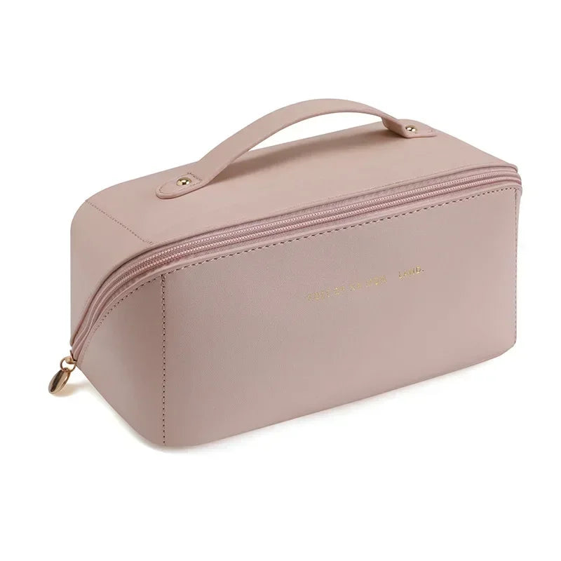 Large Capacity PU Makeup Bag for Women – Travel Cosmetic Case with Zipper & Dry/Wet Separation